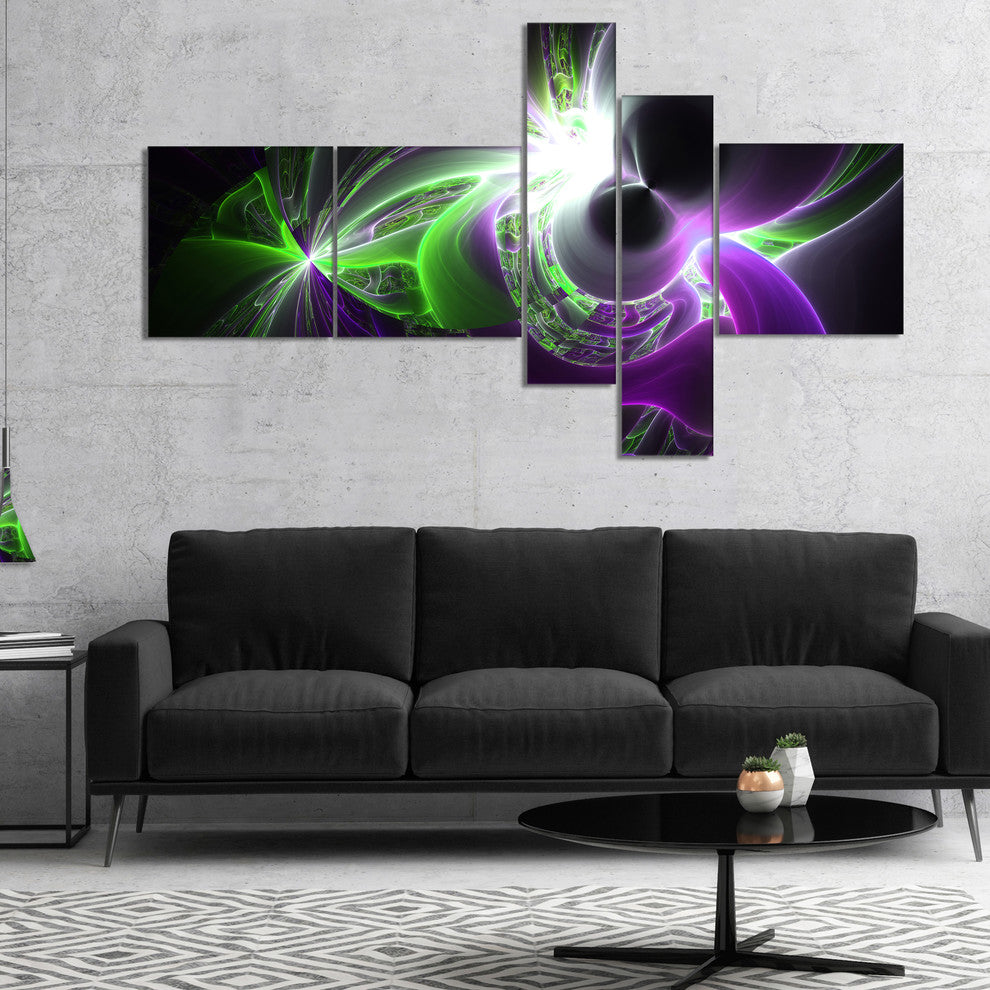Glowing Purple Green Plasma, Abstract Wall Art Canvas, 60"x32", 5 panels