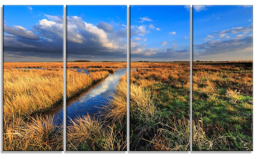 Beautiful Meadow with Blue Sky, Landscape Canvas Art Print, 48"x28", 4 Panels