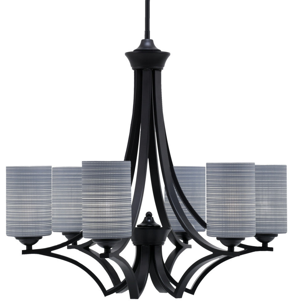 Zilo 6 Light Chandelier, Matte Black Finish With 4" Gray Matrix Glass