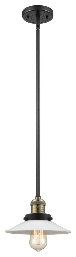 Halophane 1-Light Mini Pendant, Black Antique Brass, Matte White Halophane