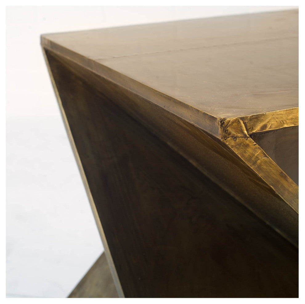 Zelda Gold Metal-Cladded Solid Wood Z-Shaped Accent Table