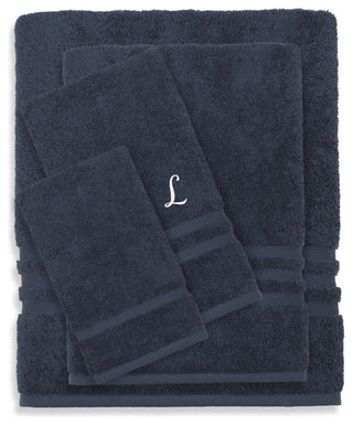 Denzi 4-Piece Towel Combination Set With Monogrammed Letter, L, Twilight Blue