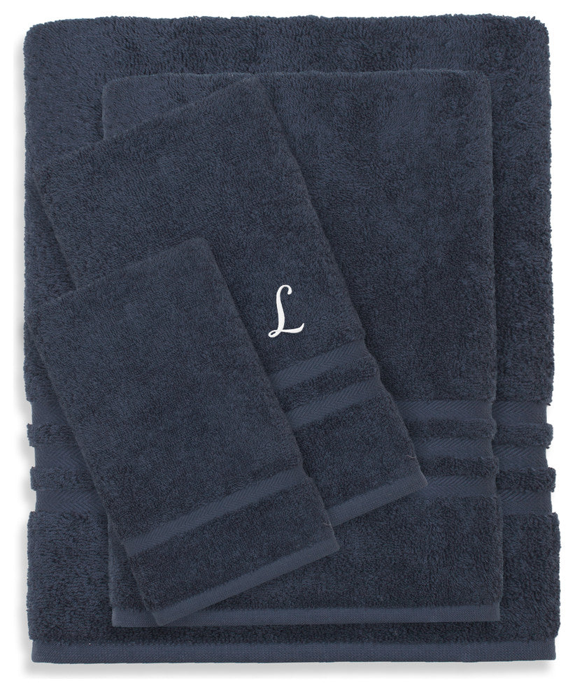 Denzi 4-Piece Towel Combination Set With Monogrammed Letter, L, Twilight Blue