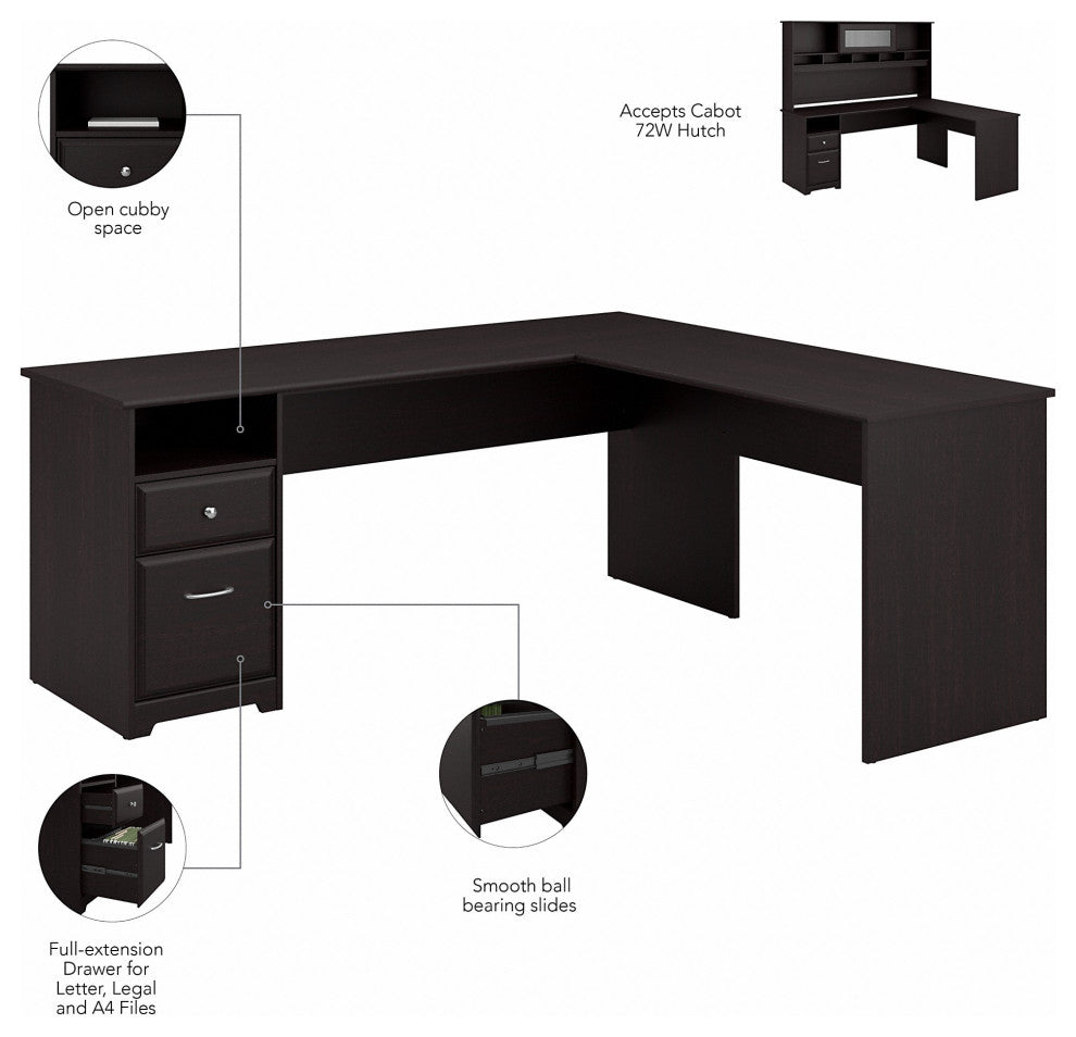 Cabot L Shaped Computer Desk With Drawers, Espresso Oak