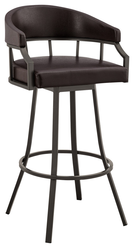 Benzara BM282100 30" Swivel Bar Stool, Metal Flared Legs, Brown Faux Leather