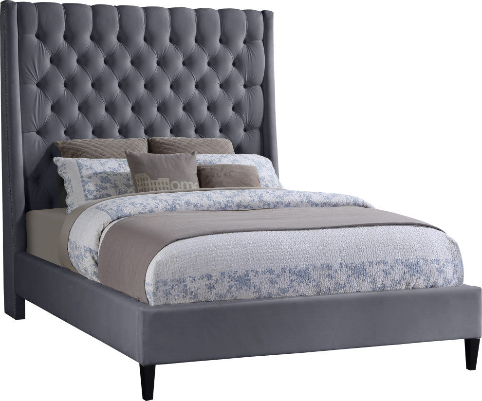 Fritz Velvet Upholstered Bed, Gray, Full