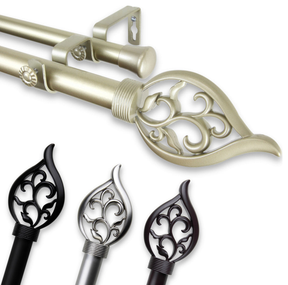 Clair 1" Double Curtain Rod, Mahogany, 160-240"