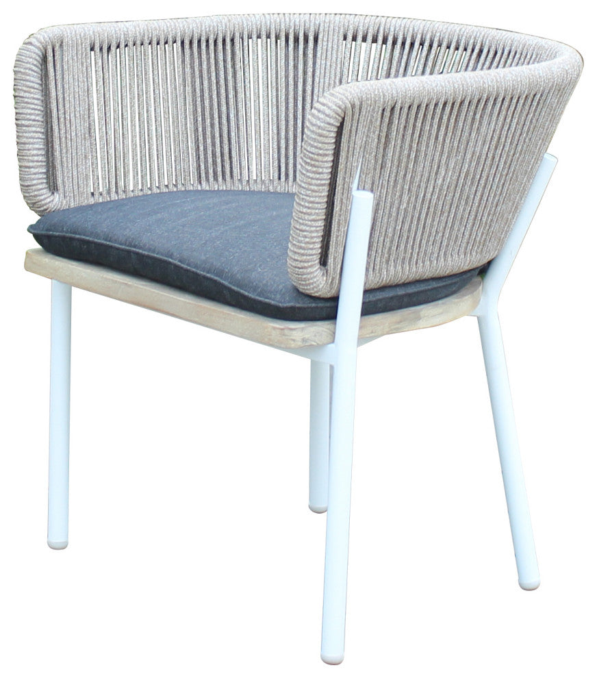 Santino + Melina 7-Piece Outdoor Dining Set, 6 Rope Backing Chairs, White Legs