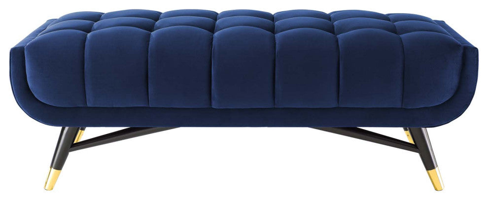 Accent Chair Bench, Velvet, Dark Blue, Modern, Living Lounge Hotel Hospitality