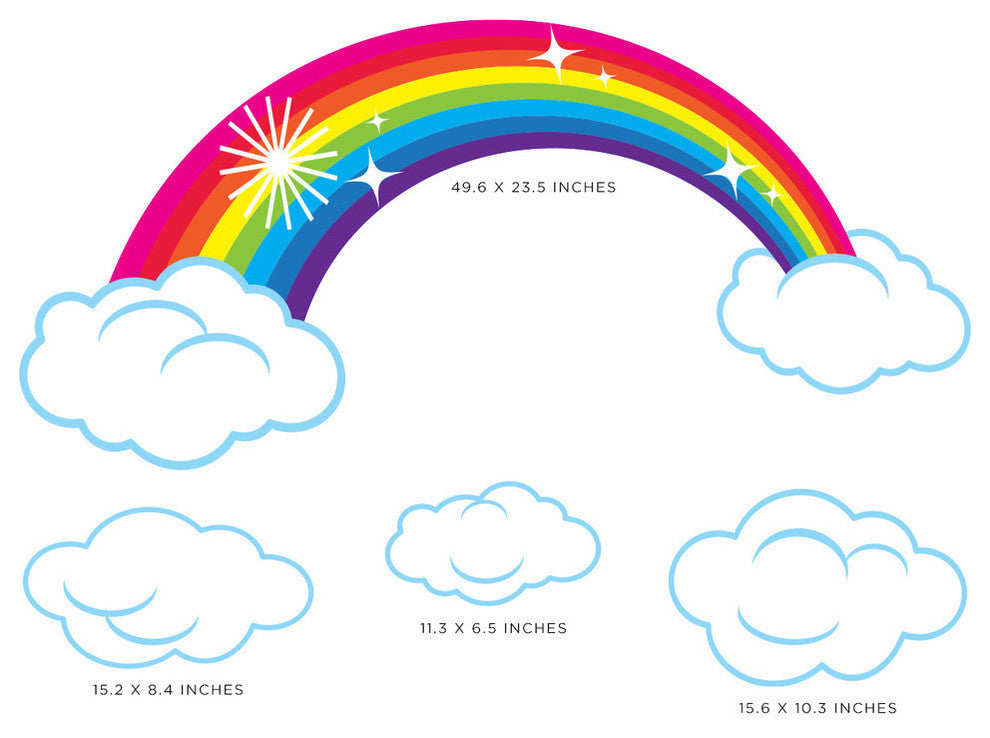 Sparkling Rainbow Fabric Wall Decals With Clouds, Bright Rainbow