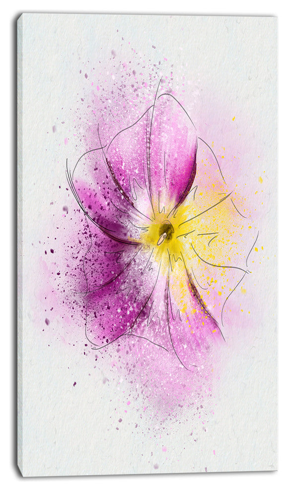 Purple Flower Sketch with Splashes, Floral Canvas Art Print, 16"x32"