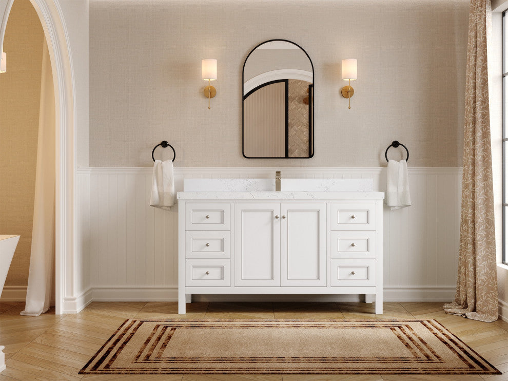 Nashville 60" Single Bathroom Vanity, White 2" Empira Quartz