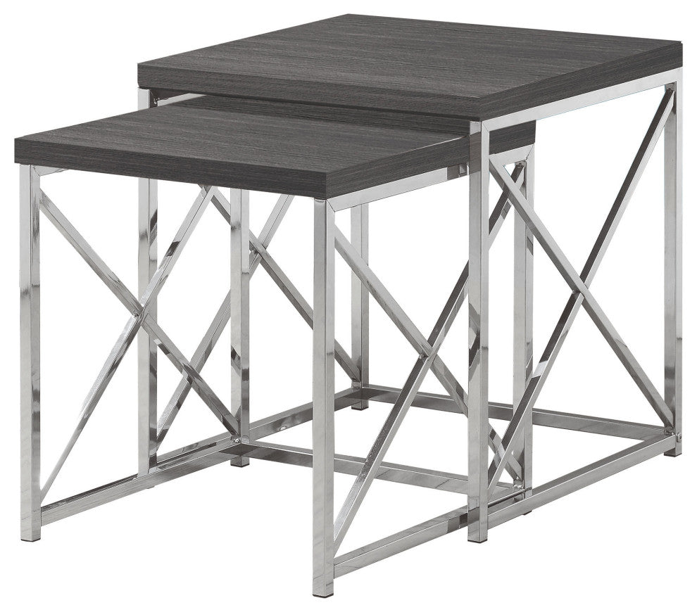 37.25" X 37.25" X 40.5" Grey Particle Board Metal  2Pcs Nesting Table Set