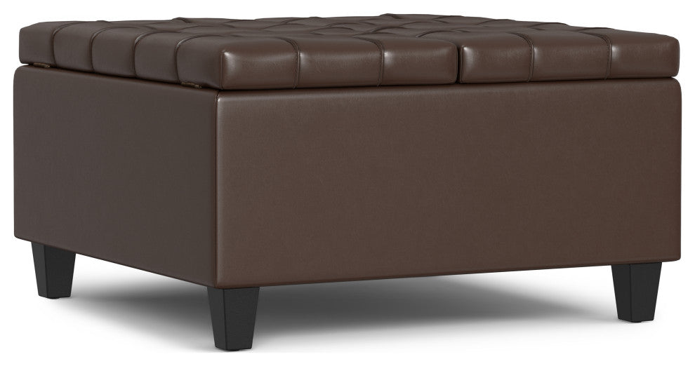 Harrison Small Square Coffee Table Storage Ottoman, Chocolate Brown