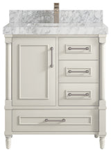 Aberdeen 30" Single Sink Bath Vanity, Alabaster 2" Carrara Marble