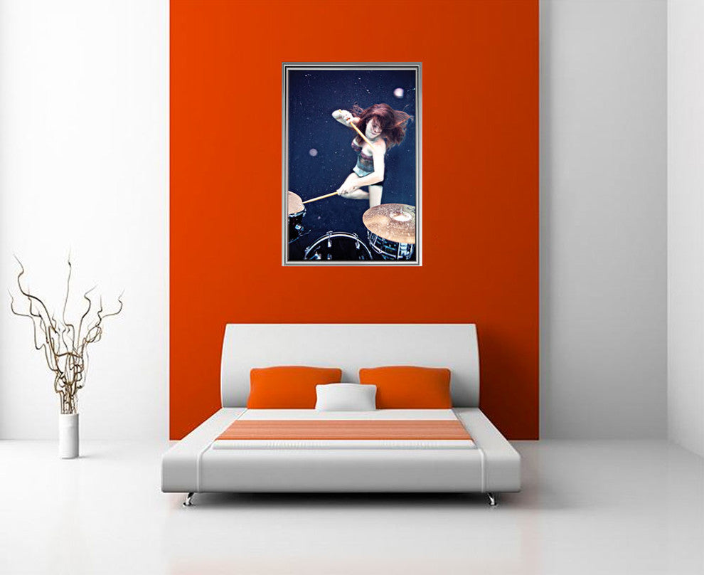 Underwater Drummer "Hit Like A Girl" Photographaph, 8x12, Photographic Print