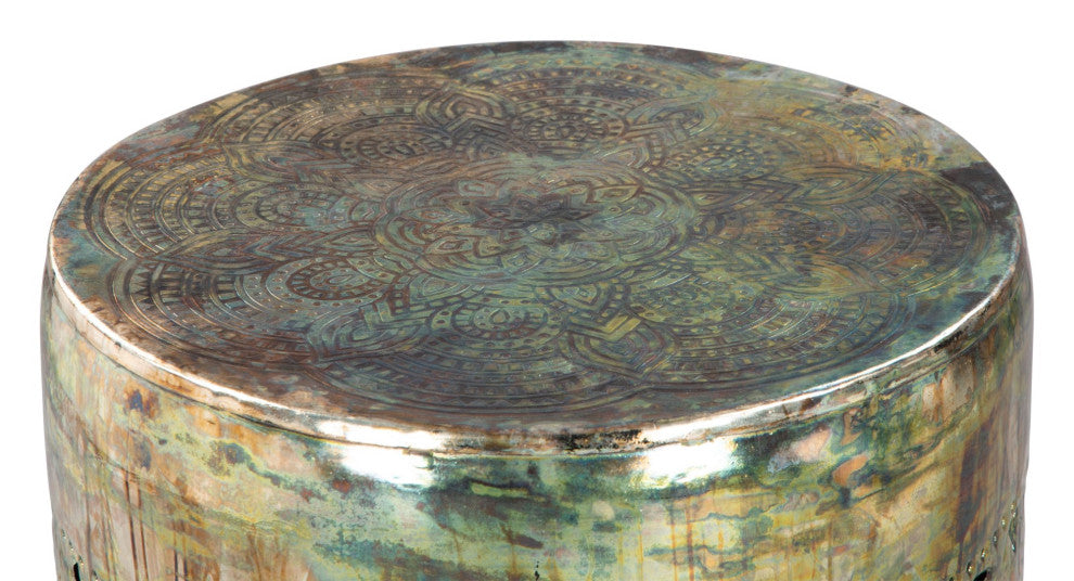 Sofa Side Table, Round, Metal Iron, Multicolor, Rustic Industrial Hospitality
