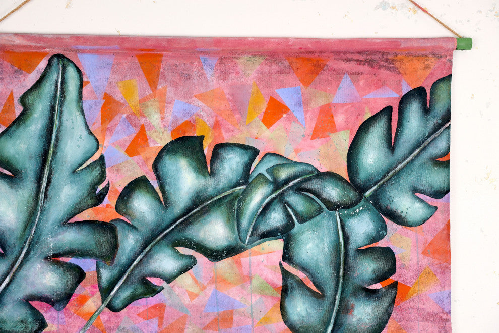 Wall tapestry, tapesrty wall hanging, banana leaf art, tropical art, botanical