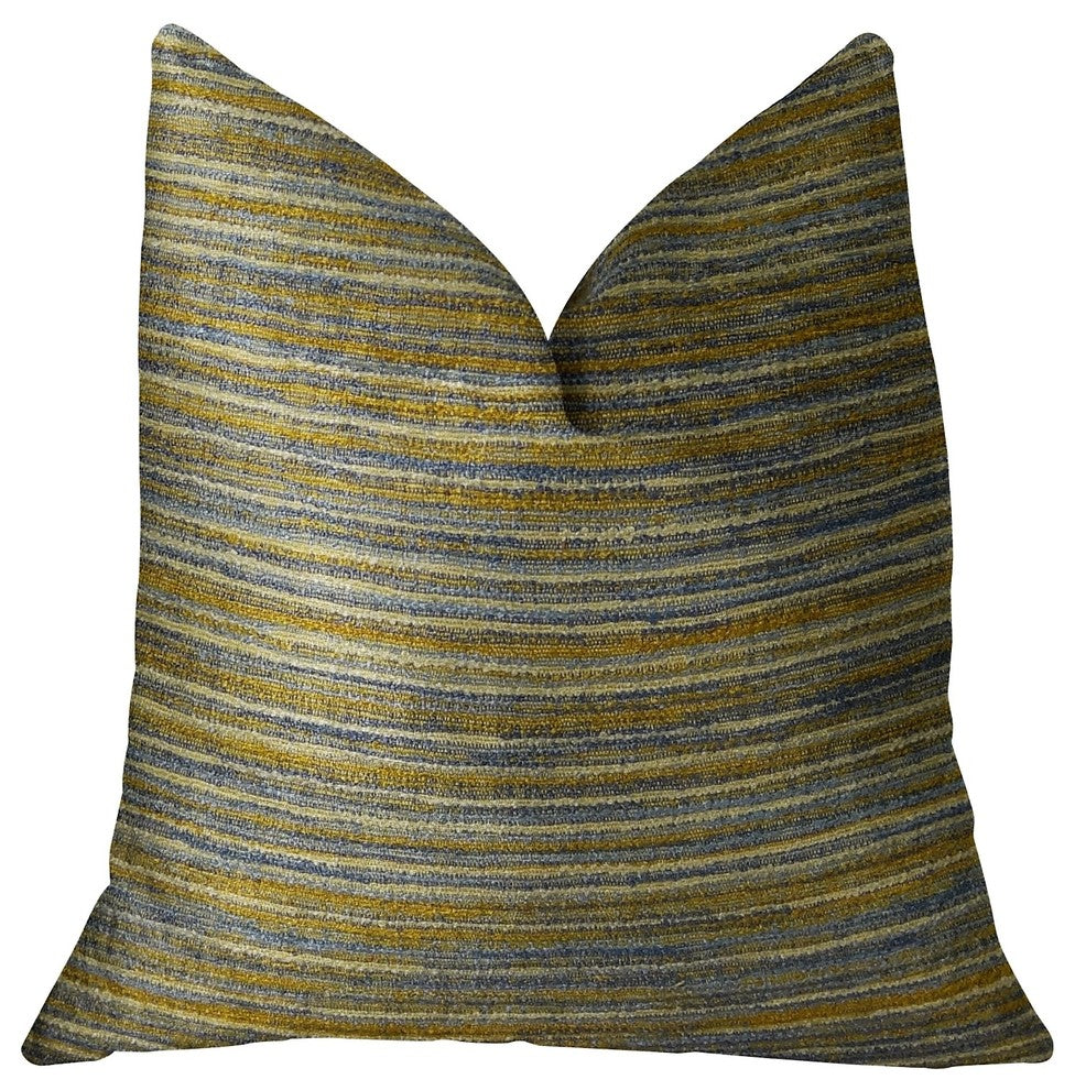 Vermont Blue and Taupe Handmade Luxury Pillow, 16"x16"