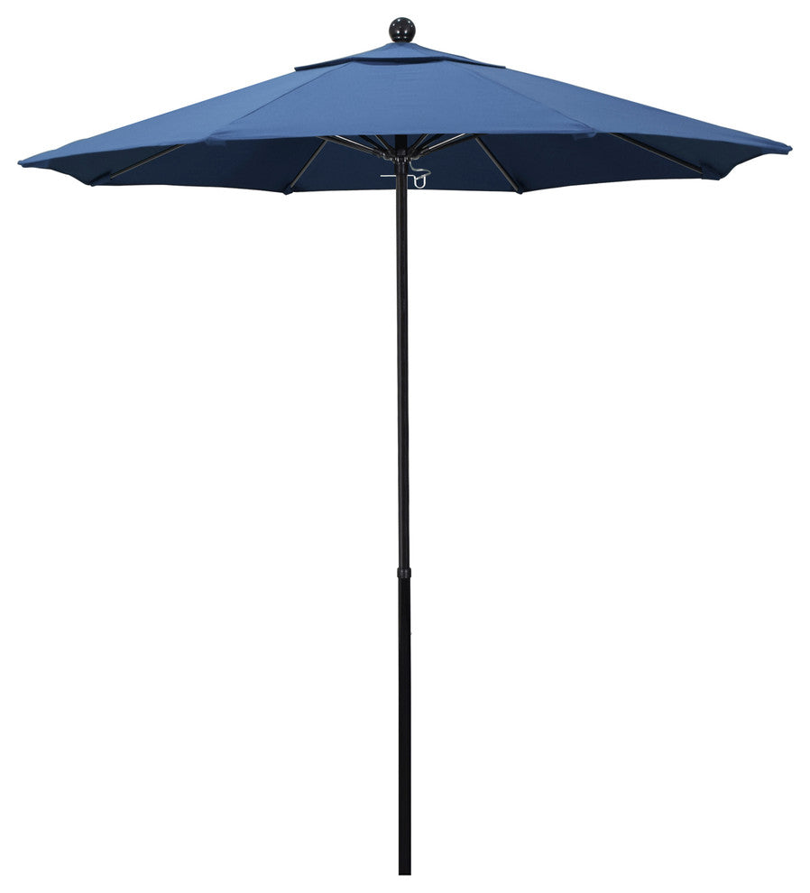 7.5'  Black Push Lift Fiberglass Umbrella, Frost Blue Olefin