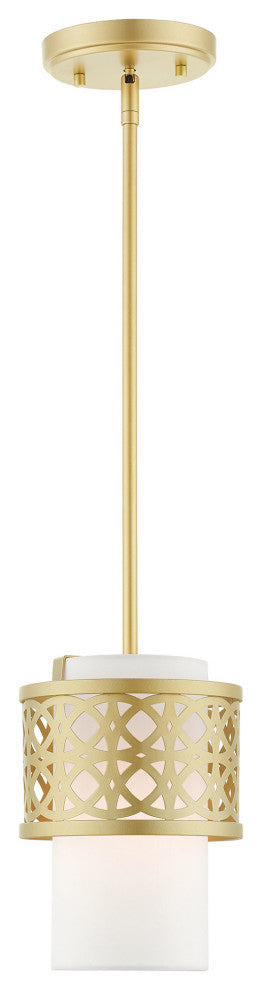 Soft Gold Fretwork, Ornamental, Transitional, Sophisticated Mini Pendant