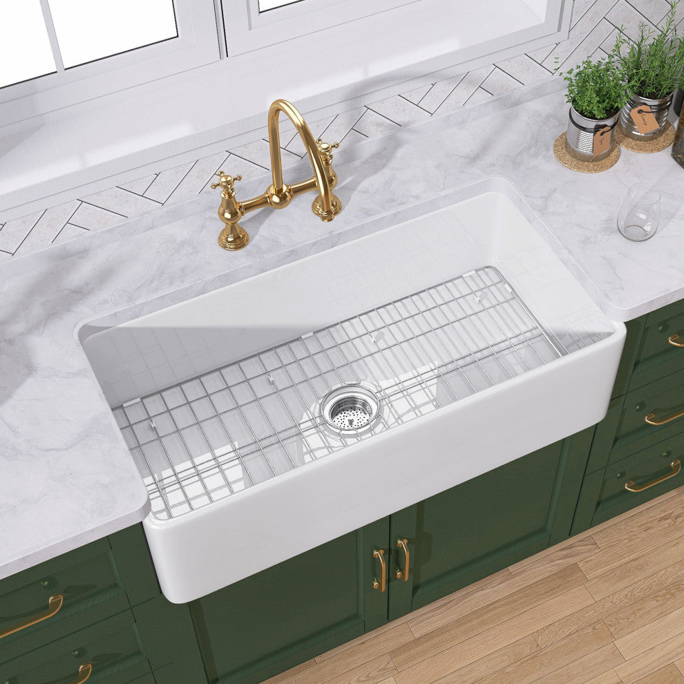 36" Fireclay White Kitchen Farmhouse Single Bowl Sink