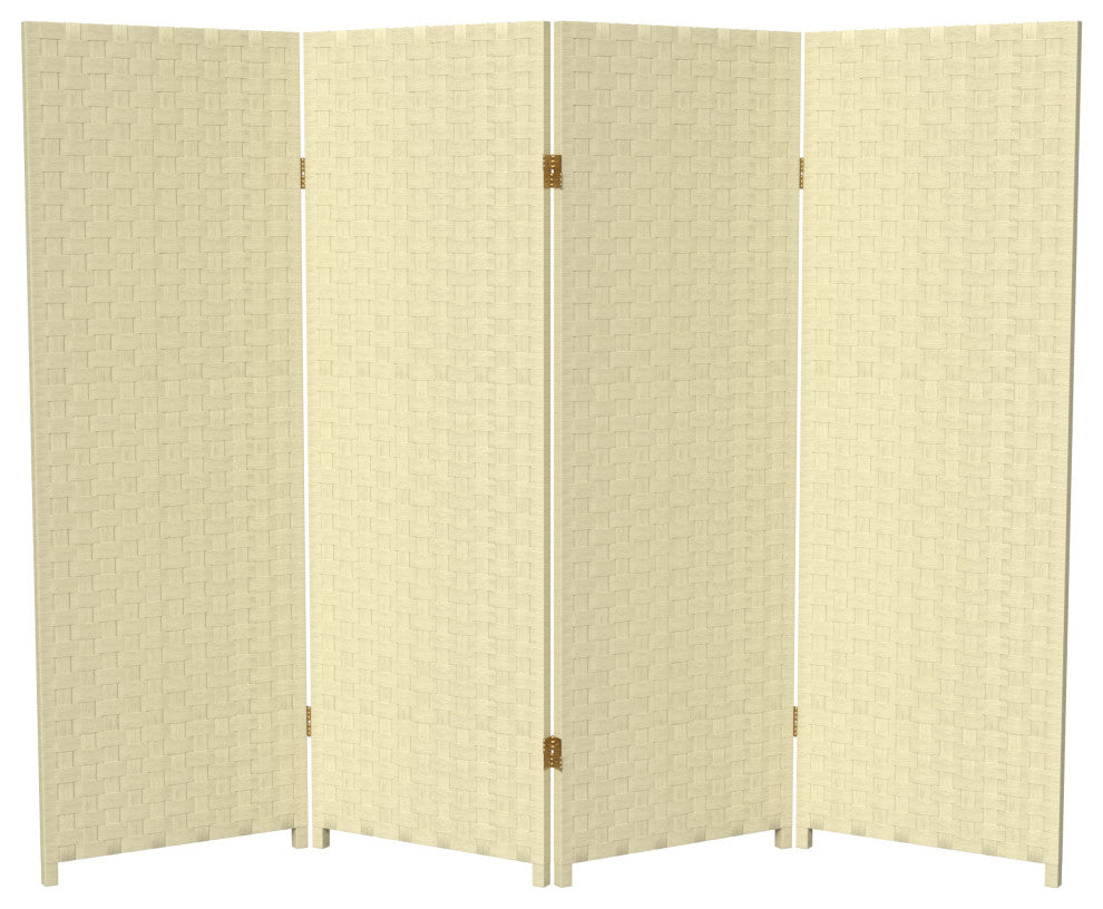 4' Tall Woven Fiber Room Divider, Cream, 4 Panel
