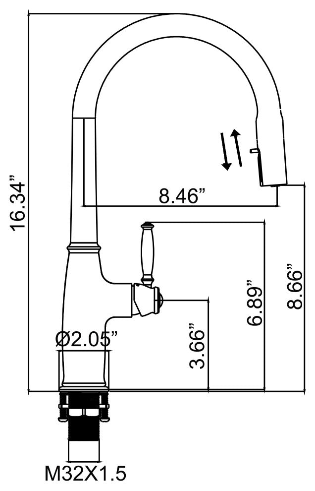Dual-Function Pull Out Kitchen Faucet With Single Handle and Swivel Spout