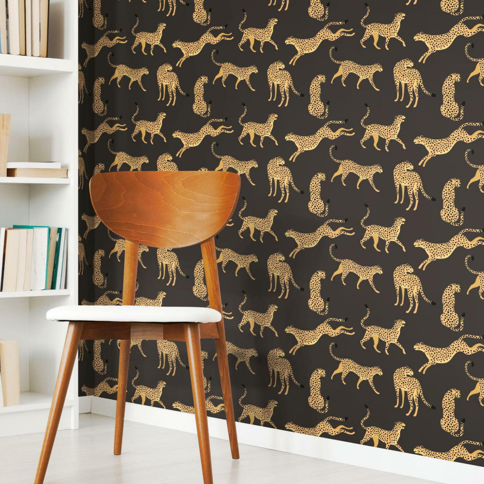 Black & Orange Cheetah Cheetah Peel & Stick Wallpaper