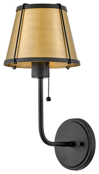Hinkley Clarke Medium Single Light Sconce, Black With Dark Brass Accents