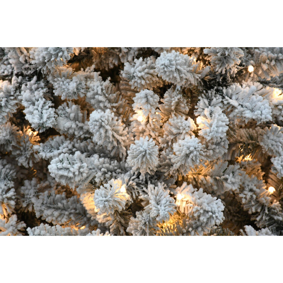 9-Ft. Flocked Winter Snow Pine Christmas Tree, Warm White LED Lighting