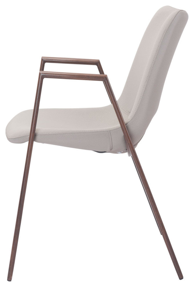 Dining Chair, Set of 2, Faux Vinyl Leather, Steel, Beige, Walnut, Mid Century
