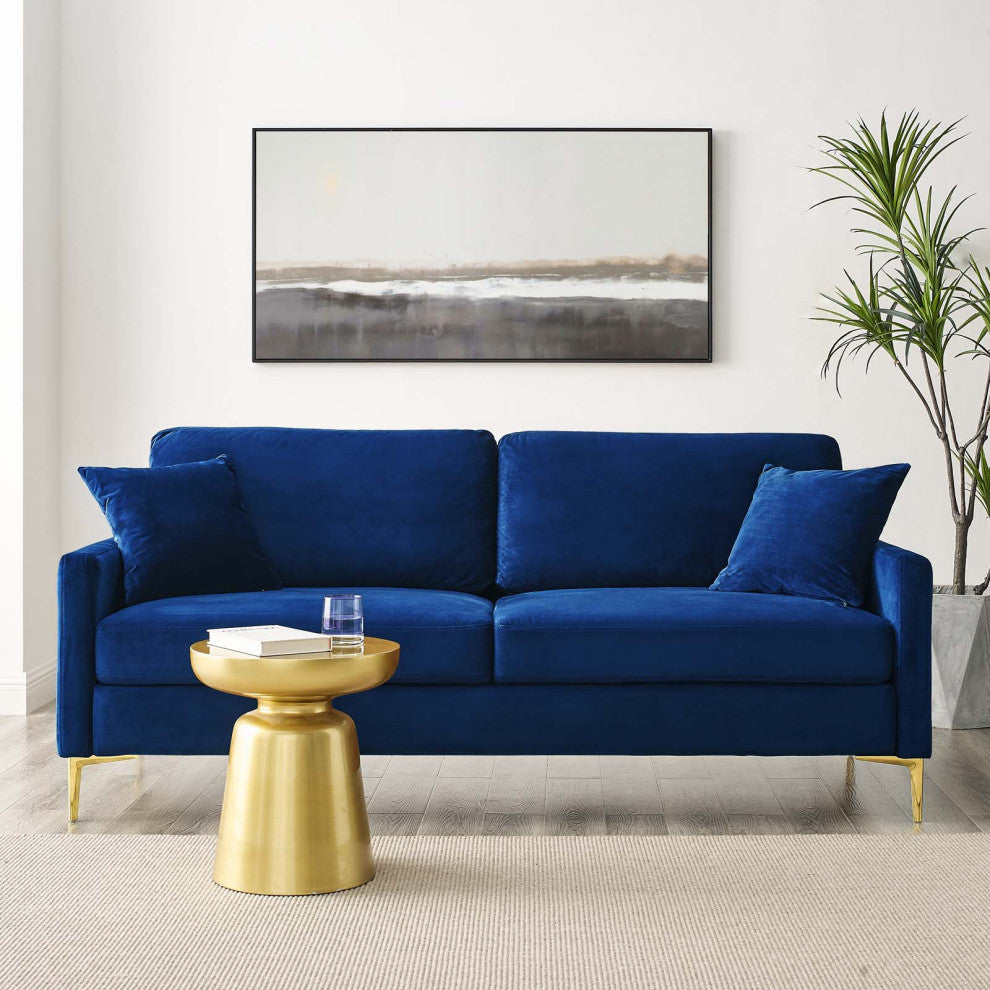 Sofa, Velvet, Blue Navy, Modern, Living Lounge Room Hotel Lobby Hospitality