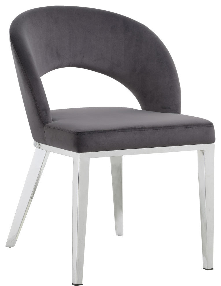 Roberto Velvet Upholstered Dining Chair, Gray, Chrome