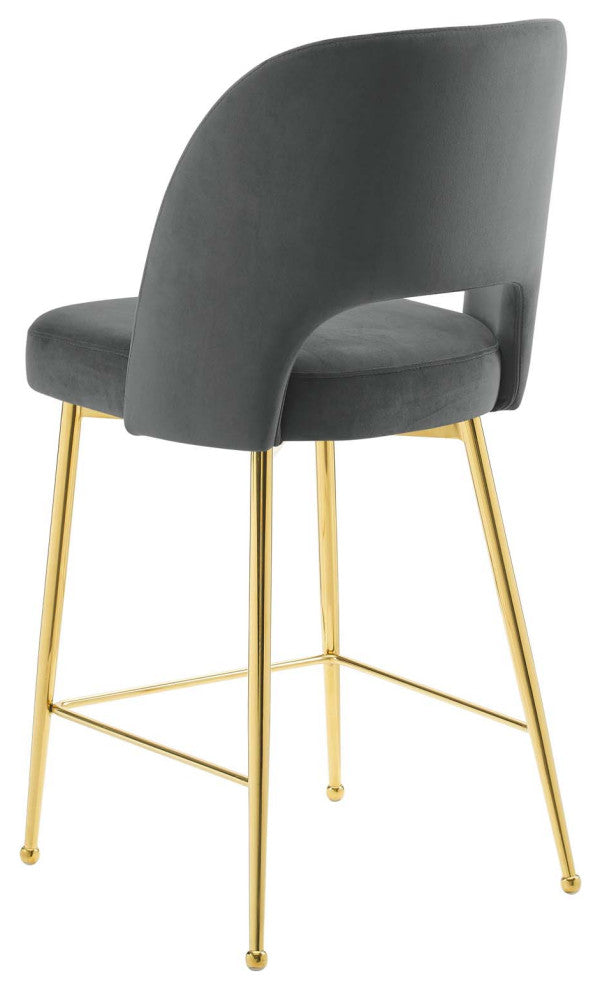 Counter Stool Chair, Velvet, Metal, Dark Gray, Modern, Bar Pub Cafe Bistro