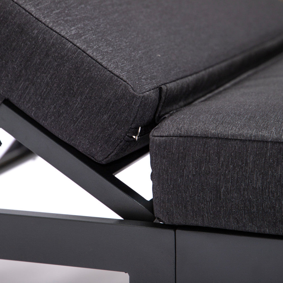 LeisureMod Chelsea Chaise Lounge Chair With Cushions & Side Table, Black