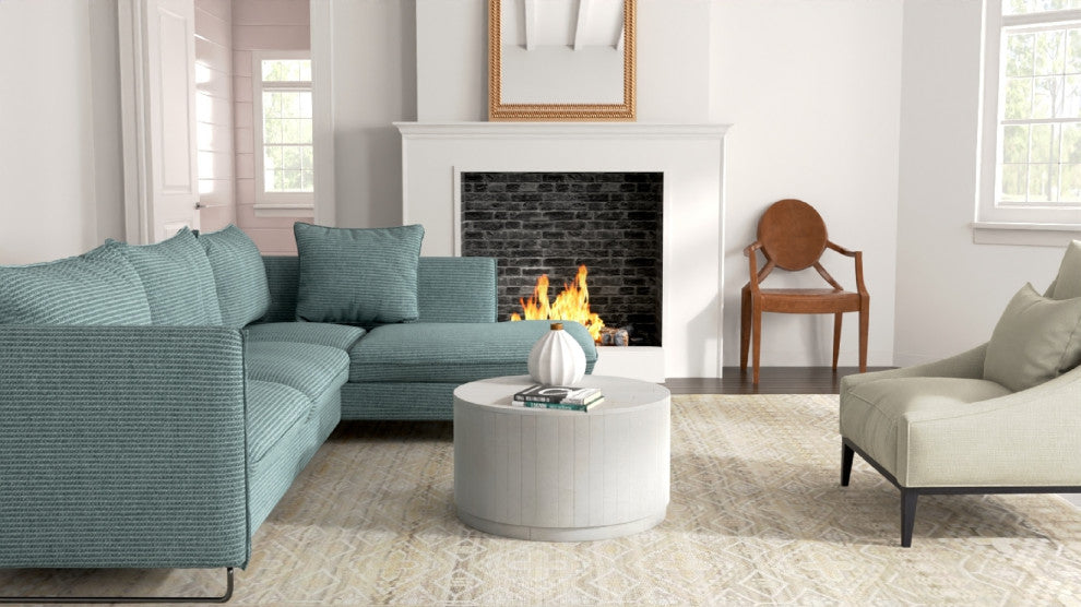 Krissa 30" Round Mango Wood Coffee Table, Whitewash