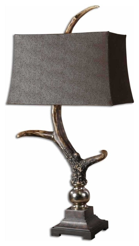 Stag Horn Dark Shade Table Lamp By Designer Carolyn Kinder