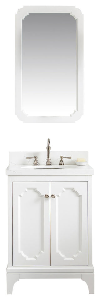24" Wide Pure White Single Sink Quartz Carrara Bathroom Vanity