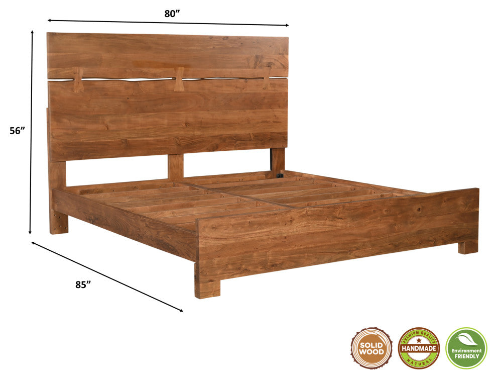 Lydia Live Edge Solid Wood Panel Bed, King, 56" H