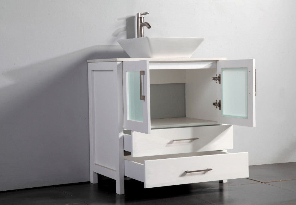 Vanity Art Vanity Set With Vessel Sink, White, 30", Standard Mirror