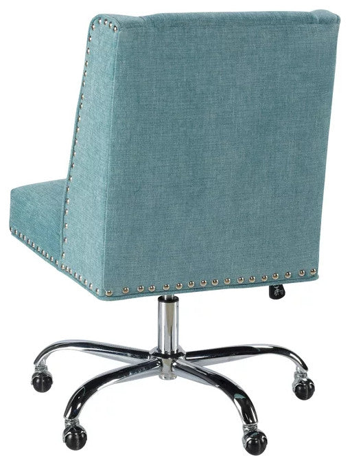 Unique Office Chair, Cushioned Seat & Nailhead Trim Accents, Aqua Fabric
