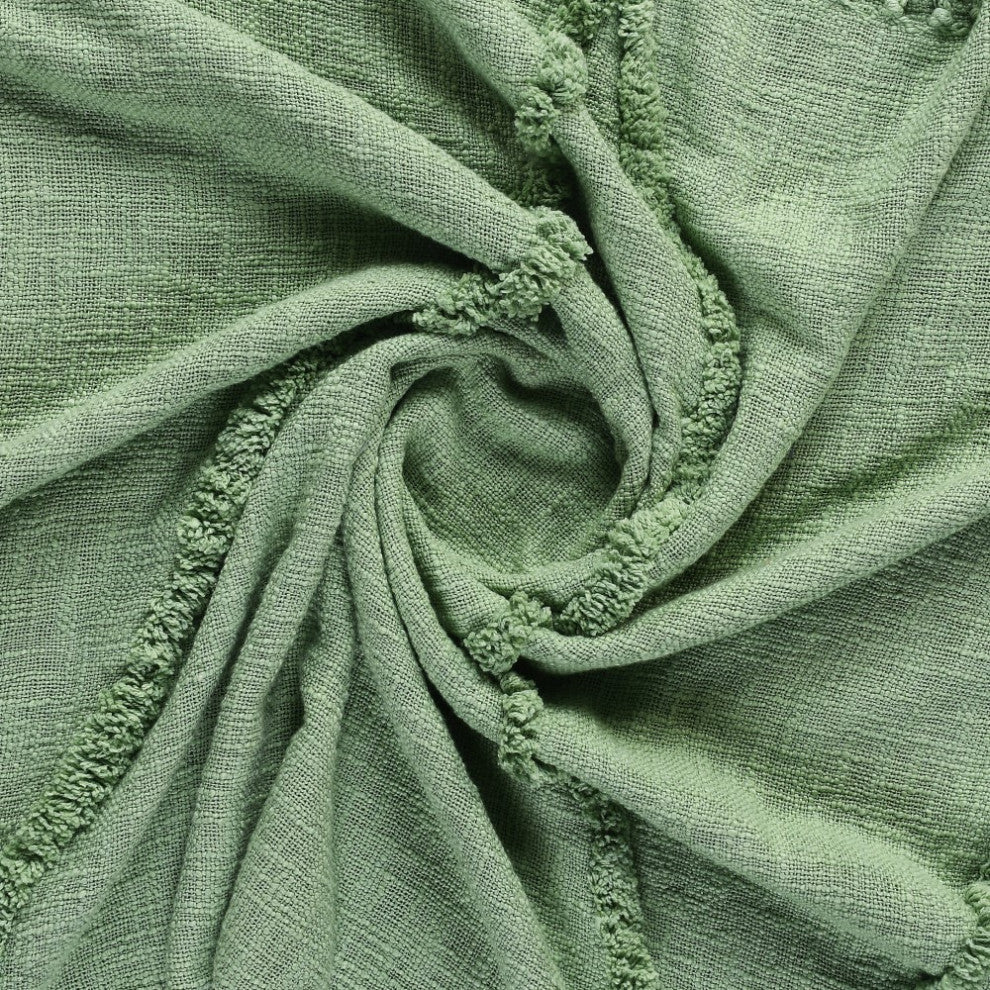Bohemian Basics Decorative Diamond Tufted Cotton Throw Blanket, Light Green