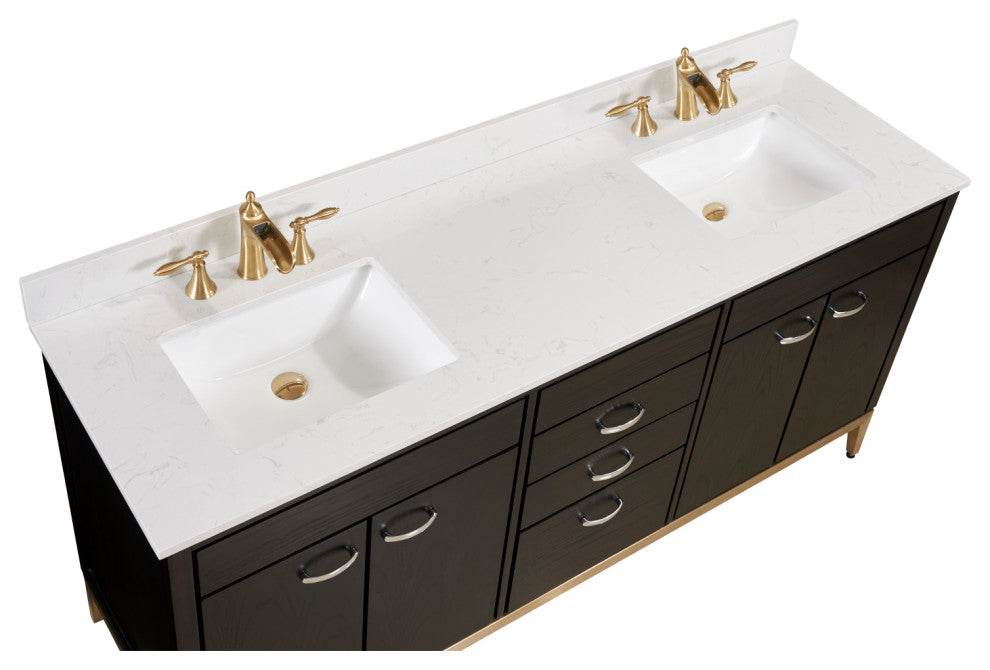 Frosinone Engineered Stone Vanity Top, Jazz White With White Sink, 72"