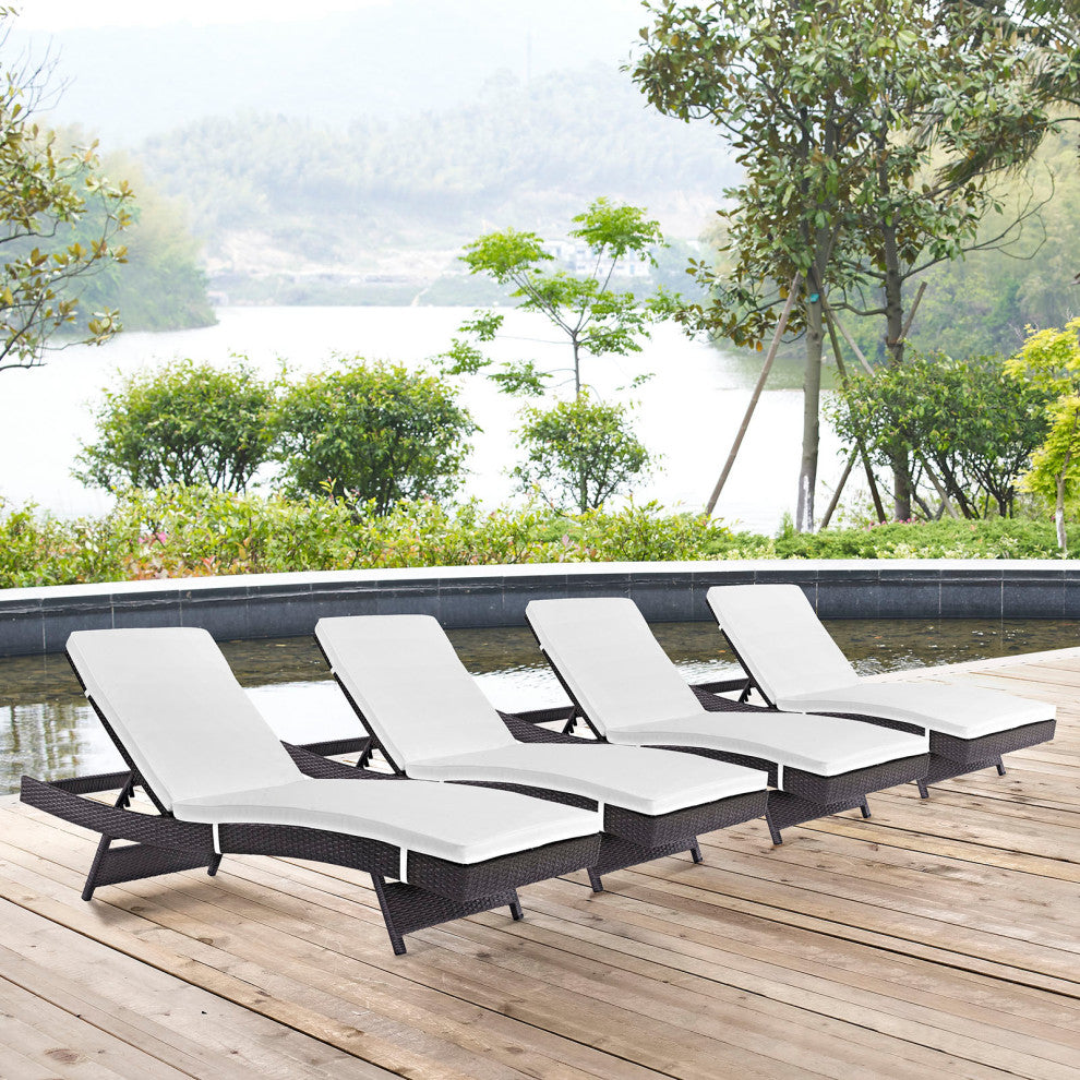 Espresso White Convene Chaise Outdoor Patio Set of 4