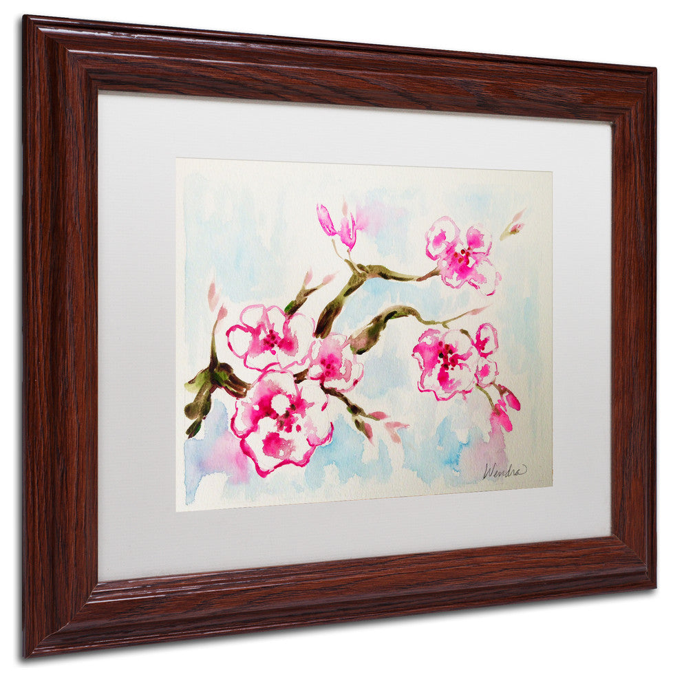 Wendra ''Cherry Blossom'' Matted Framed Art, Wood Frame, White Mat, 14x11