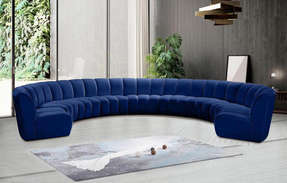 Infinity Channel Tufted Velvet Modular Chair, Navy, 9 Piece
