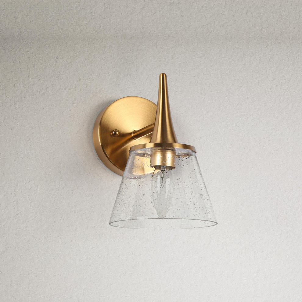 LNC 6" W 1-Light Polished Gold with Seeded Glass Modern Wall Sconce