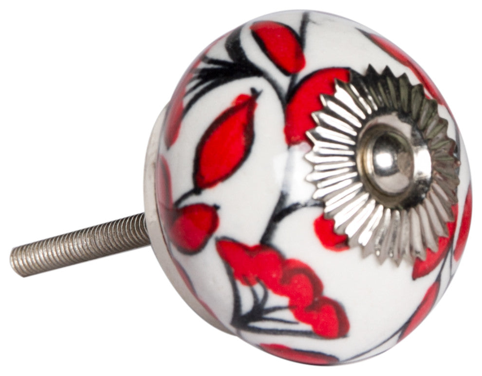 Knob-It Vintage Handpainted Ceramic Knobs, Set of 12, White/Red/Black