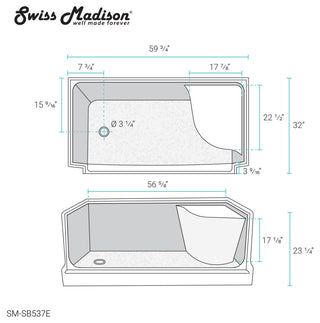 Aquatique 60"x32" Shower Base With Left Hand Drain, Gray